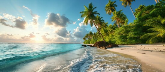 Poster - landscape of tropical island beach with perfect sky. Creative Banner. Copyspace image