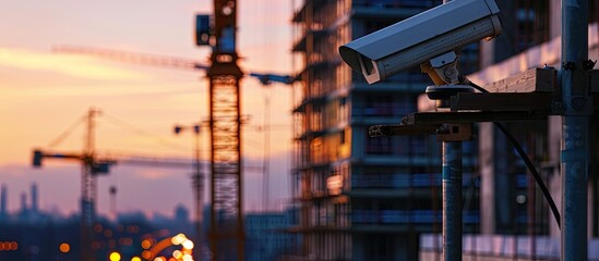 Poster - dome type outdoor cctv camera secure construction site. Creative Banner. Copyspace image
