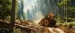 Crane forwarder machine during clearing of forested land Wheeled harvester transports raw timber from felling site out Harvesters Forest Logging machines Forestry forwarder on deforestation