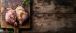 grilled chicken fillets on wooden cutting board top view. Creative Banner. Copyspace image