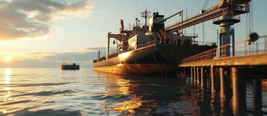 Wall Mural - bulk cargo were loaded into a cargo hold of a bulk carrier. Creative Banner. Copyspace image