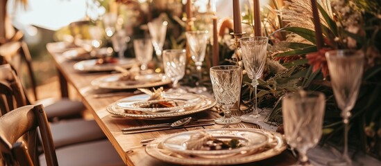 Aufkleber - Boho wedding table for a newlywed banquet. Creative Banner. Copyspace image