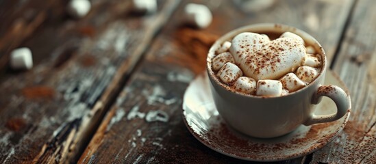 Aufkleber - Cup of hot cocoa with heart shaped marshmallows. Creative Banner. Copyspace image