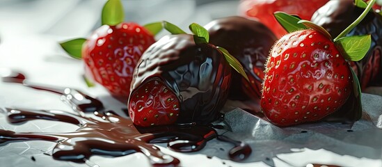 Wall Mural - Homemade Chocolate Dipped Strawberries Ready to Eat. Creative Banner. Copyspace image