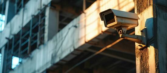 Poster - dome type outdoor cctv camera secure construction site. Creative Banner. Copyspace image