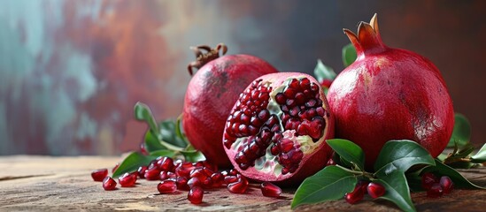 Sticker - a rich red fruit the pomegranate is a very tasty fruit. Creative Banner. Copyspace image