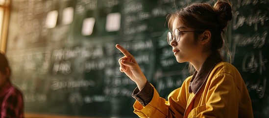 Poster - A Enthusiastic Math Teacher Holding a Lesson. Creative Banner. Copyspace image