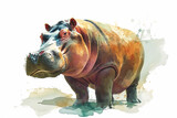 Fototapeta Dziecięca - illustration design of a hippo painting style