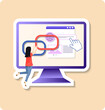© Mariia - Affiliate link sticker illustration. Clicking on affiliate link on monitor computer screen. Vector sticker illustration on white background.