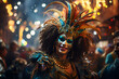 Carnival - Venetian Mask Party - Masquerade Disguise With Shiny Streamers On Abstract Defocused Bokeh Lights