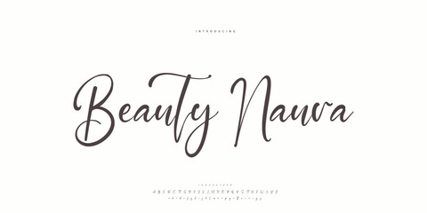 Wall Mural - Abstract Fashion font alphabet. Minimal modern urban fonts for logo, brand etc. Typography Calligraphy typeface uppercase lowercase and number. vector illustration
