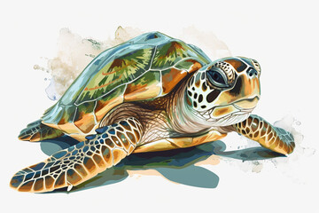 Wall Mural - illustration design of a turtle in painting style