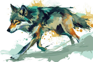 Wall Mural - illustration design of a painting style wolf