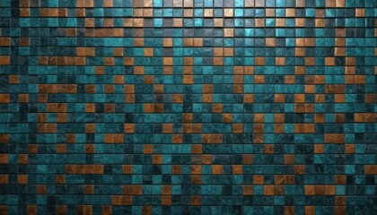  a close up of a tiled wall with a brown and blue pattern on the top and bottom half of the tiles on the bottom half of the wall and bottom half of the wall.