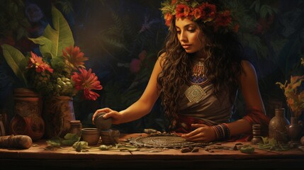 Wall Mural - the Mayan understanding of medicinal plants and natural remedies.