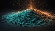  a close up of a pile of dirt with a bright light coming out of the top of the pile on the right side of the pile is a black background.
