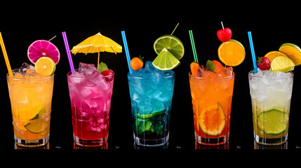 Wall Mural - The collage of photos of various cocktails decorated with straws of different colors