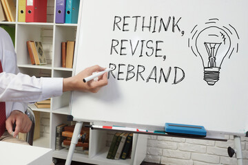 Poster - Rethink, revise and rebrand are shown using the text