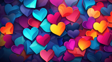 Wall Mural - Heart of Love: A Romantic Valentine's Day Celebration with Beautiful Abstract Red Heart Shapes on a Glowing Pink and Blue Background