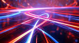 Fototapeta Do przedpokoju - 3d abstract background of blue and red glowing lines moving fast with blur bokeh glitter background. concept of sending data for technology banners and wallpapers