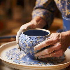 Poster - A close-up of a potter glazing a ceramic piece.