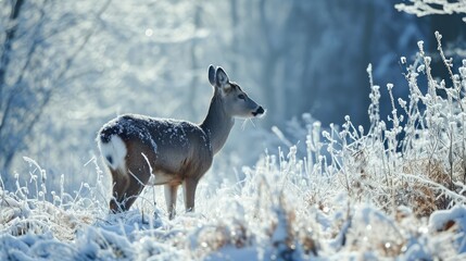 Wall Mural - Deer, Winter Wildlife An animal native to cold environment