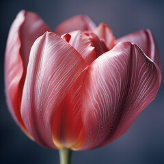 Fototapete - A close-up exploration of a tulip's velvety bloom, with detailed focus on the fine lines and gentle curves that define its graceful form.