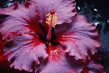 Poster - The mesmerizing patterns of a hibiscus in macro, highlighting the vibrant colors and the intricate dance of its petals.