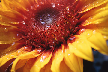 Poster - The velvety texture of a sunflower's petal in macro, showcasing the softness, subtle fuzz, and vibrant color gradients that define its natural beauty.