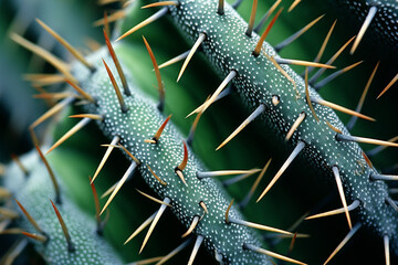 Poster - a detailed macro exploration of a cactus's spines, showcasing the sharp, needle-like textures and th