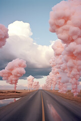 Fototapete - A surreal composition where cotton candy clouds take on fantastical shapes, transforming the sky into a dreamlike and whimsical landscape.