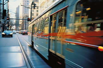 Aufkleber - A stylized graphic perspective of a streetcar navigating through city streets, with dynamic angles and vibrant colors adding a contemporary flair.