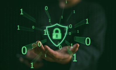Poster - Cybersecurity concept, encryption and user privacy security, secure internet access Future technology and cybernetics, internet security, screen with padlock, internet network security, system protect