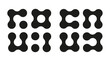Metaball icons. Connected dots vector signs. Integration abstract symbol. Circles simple pattern. Point movement. Connected blobs. Metaballs transition. Set of flat logos.