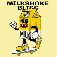 Wall Mural - Milk Character Design With Slogan Milkshake bliss