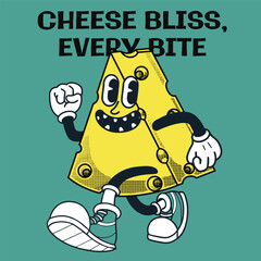 Wall Mural - Cheese Character Design With Slogan Cheese bliss, every bite