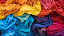 Colorful Background Of Clothes. A Spectrum Of Multi Colored Background Aligned 