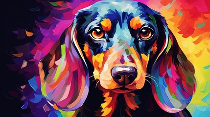 Wall Mural - oil painting style illustration, cute Dachshund dog , ,cute and adorable wildlife, idea for wall art decor and background wallpaper, Generative Ai