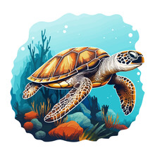 Sea Turtle Swimming Underwater In The Ocean