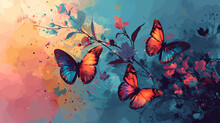 Simple Butterfly Background Concept Illustration With Empty Space At Oe Side.  