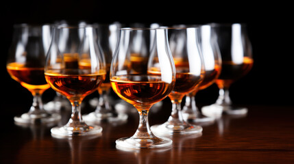 Wall Mural - Cognac glasses on table, catering event