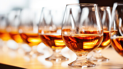 Wall Mural - Cognac glasses on table, catering event