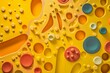 Colorful bacteria with grooves and holes on a yellow backdrop. Generative AI