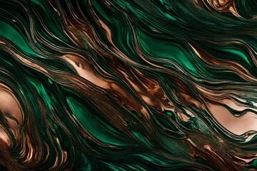 Wall Mural - Liquid copper and emerald green, an abstract fusion of organic and metallic.