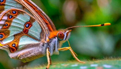 Wall Mural - Macro shots, Beautiful nature scene. Closeup beautiful butterfly sitting on the flower in a summer garden.