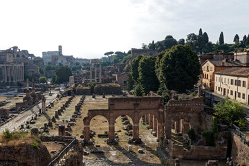 Rome Italy 08 19 2021: Ancient city of Europe. Art and culture. Tourists from all over the world for Barcaccia and Piazza di Spagna, Quirinale, Altare della Patria, Eur and Fori imperiali