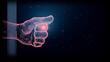 A neon-like hand fist pointing forward, emitting a bright light from the fingertip against a dark background