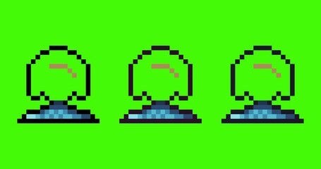 Poster - Green screen of female profile, women icon bits pixel slowly appeared and dissappeared. Simple animation from  pixel dots form sets of girl icon . Usefull for game asset or design asset animate.