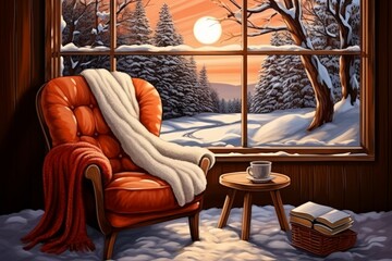 Wall Mural - Cozy Winter Reading - Generative AI