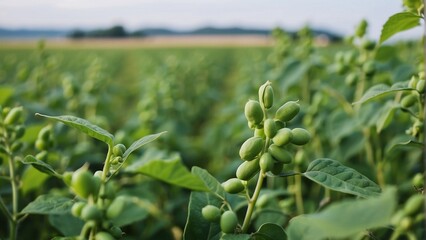 Wall Mural - Close-up shot of green soybean field